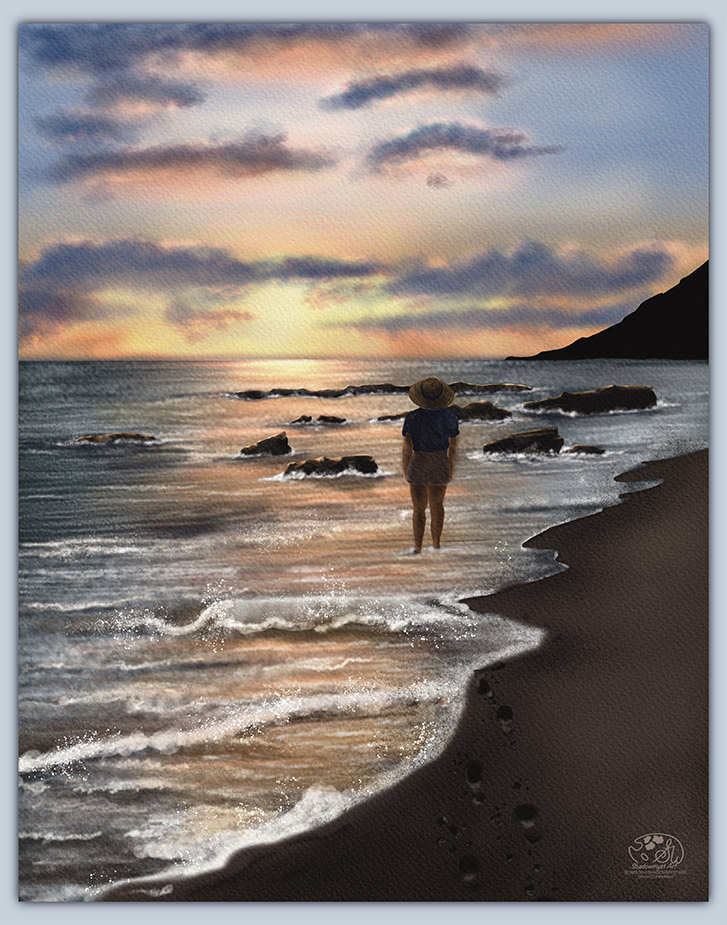 Home "The Longest Hour" a digital narrative beach scene.