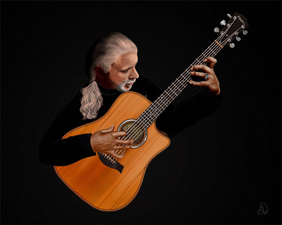 Home "Mistweave in Concert" a commissioned digital portrait of musician Michael O'Shea in concert.